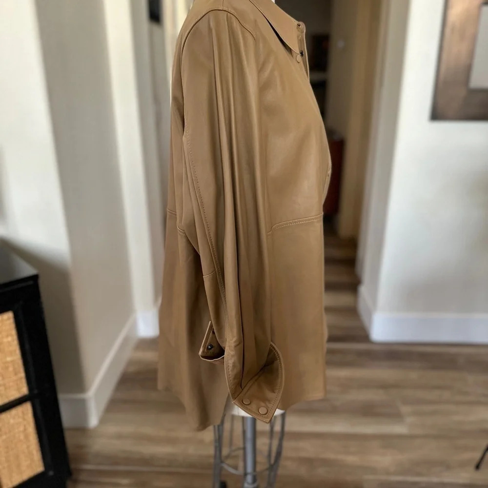 Autograph by Marks & Spencer 100% Leather Snap-front Shirt Jacket - US Size 16 - Picture 10 of 17